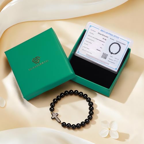 Healing Onyx Bracelet for Women Men Handmade Natural Gemstone Amethyst Crystal Bracelets Obsidian Cross Beaded Stone Jewelry - color: Black Agate