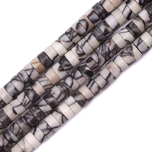 Natural Stone Heishi Beads for Necklace Making, 4 mm x 2 mm Small Flat Round Stone Loose Disc Gemstone Beads for Jewelry Making Craft Bracelet Earrings Necklace - Black Lattice Jasper - color: Black Lattice Jasper, size: 2mm X 4mm