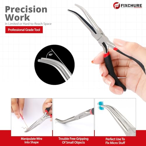6" Long Needle Nose Pliers Bent 45° - Mini Jewelry Plier for Wire Wrapping, Handmade Craft, Non-Serrated with insulated Comfort Grip