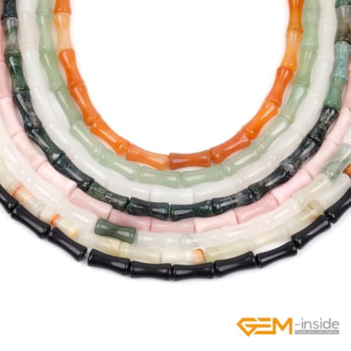 GEM-Inside 30Pcs 5x12mm Natural White Jade Stone Plant Bamboo Knot Bone Beads for Jewelry Making Power Energy Chakra Stone Beads - color: White Jade