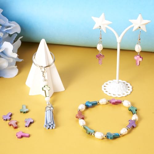 50 Pcs Shell Cross Beads Natural Freshwater Shell Beads Colorful Crucifix Spacer Bead Easter Charms for DIY Necklace Bracelet Earring Jewelry Making - color: Shell-Colorful