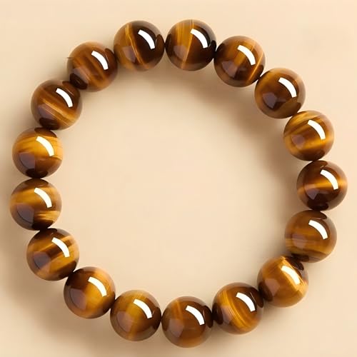 Natural Tiger Eye Stone Bracelet, 8-12mm Healing Energy Gemstone Beads, Elastic Stretch Design for Yoga and Meditation - size: 8MM