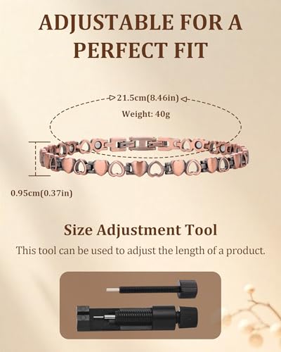 99.99% Pure Copper Magnetic Bracelet for Women, Heart Wire Design Adjustable Jewelry with 3800 Gauss Magnets, Elegant Gift Box - color: Copper Heart