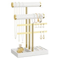 bussdis 3 Tier Bracelet Holder Display - White Leather Bracelet Holder, Detachable T Bar Jewelry Holder Organizer for Bracelet, Necklace, Earrings, Rings, Watches, Bangle - color: White