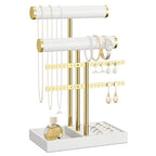 bussdis 3 Tier Bracelet Holder Display - White Leather Bracelet Holder, Detachable T Bar Jewelry Holder Organizer for Bracelet, Necklace, Earrings, Rings, Watches, Bangle - color: White