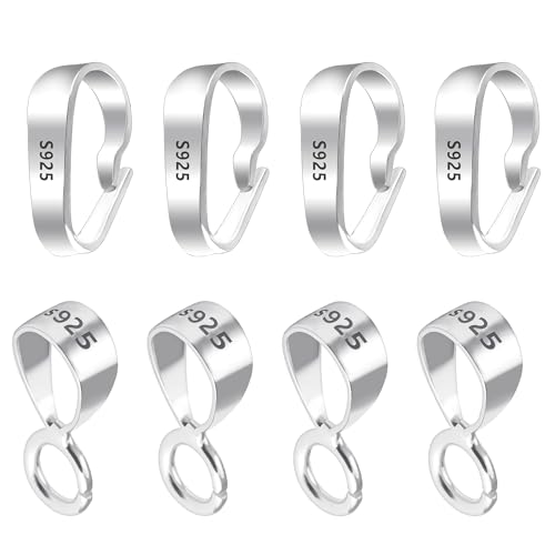 8Pcs 925 Sterling Silver Pendant Clasp Pinch Clip Bails for Jewelry Making, Slider Pendant Connectors with Open Loop, Sterling Silver Findings Jewelry Pendants Clasps for Necklace Charms - color: 8PcsA