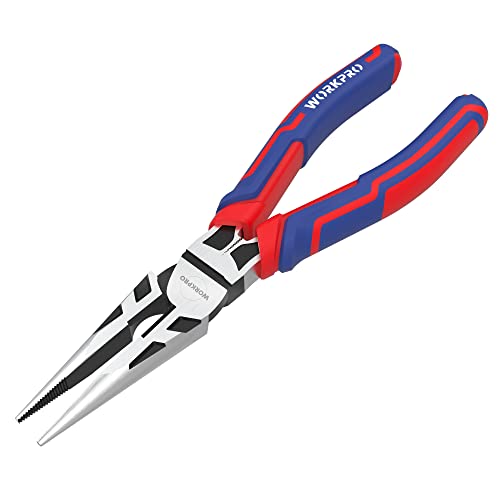WORKPRO Premium 8” Needle Nose Pliers, Paper Clamp Precision, Heavy-Duty CRV Steel, Large Soft Grip with Wire Cutter, Long Nose Cutting Pliers, W031269 - style: 8-inch