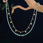 Plumiss Boho Handmade Natural Jasper Stone Beaded Crystal Mixed Strand Short Necklace for Women Girl - color: Turquoise