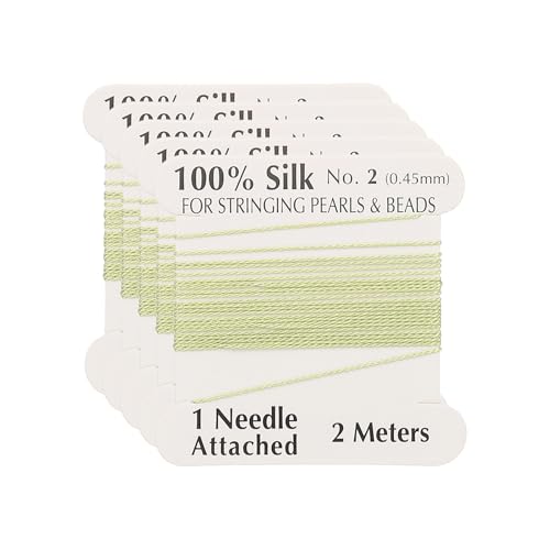 PATIKIL Silk Cord Thread, 5 Pcs Pure Silk Beading Thread Cord Size 0.45 mm with The Knotting Pearls Needle Attached, Light Green - color: Light Green