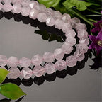Fashewelry 8mm Natural Rose Quartz Faceted Polygon Crystal Energy Stone Healing Chakra Star Cut Round Spacer Beads for Jewelry Craft Making, 7.5" (About 23pcs)