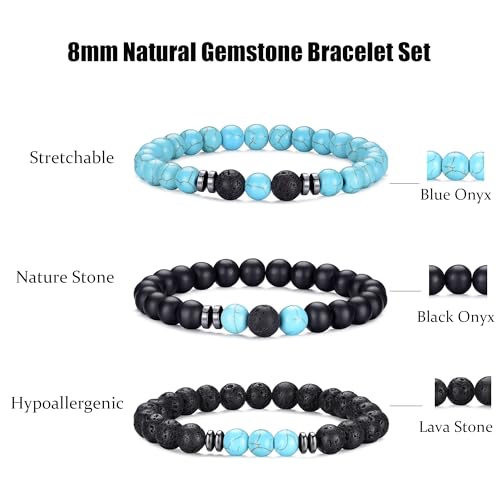 RANKEEF Tiger Eye Bracelet For Men 8MM Natural Stone Stretch Adjustable Black Crystal Beaded Bracelet for Men Women Gifts - color: 3,green,frosted,volcano bracelet