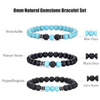 RANKEEF Tiger Eye Bracelet For Men 8MM Natural Stone Stretch Adjustable Black Crystal Beaded Bracelet for Men Women Gifts - color: 3,green,frosted,volcano bracelet