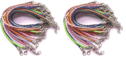 Onwon 50 PCS Mixed Color Leather Lace Plaited Bracelet Cords DIY Jewelry Making Handicrafts Braided Ropes with Lobster Clasps Extended Chain for Wrist Charms Bracelets Jewelry Making (Pack of 2) - size: 9.25 inches / 23.5 cm (Pack of 2)