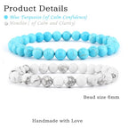 NCB 2.3-Piece 4mm Natural Crystal Gemstone Stretch Bracelets – Handmade Reiki Energy Healing Jewelry for Meditation,Yoga, Unisex - color: 2PCS ( Blue Turquoise+Howlite ), size: 6mm