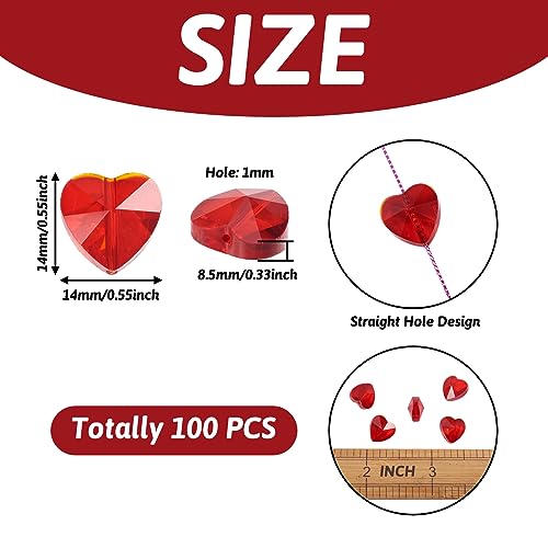 Cheriswelry 100pcs 14mm Red Heart Glass Crystal Beads for DIY Jewelry Making - color: Red