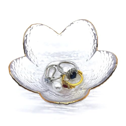 Small Ring Dish Jewelry Bowl, Glass Jewelry Dish Trinket Bowl, Crystal Ring Holder Dish Jewelry Plate, Nightstand Decor Jewelry Holder Dish, Engagement Gift Jewelry Tray Dish for Rings, Keys - color: Clear