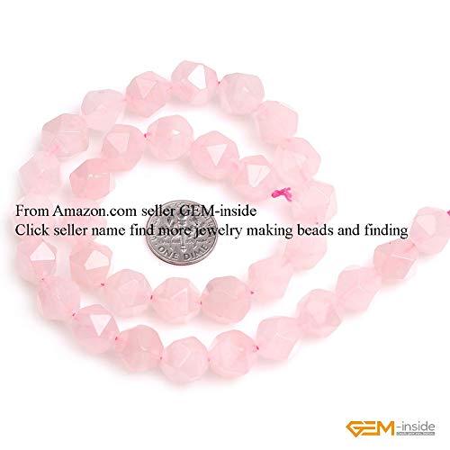 GEM-Inside Natural 12mm Pink Rose Quartz Gemstone Loose Beads Faceted Cambay Crystal Energy Stone Power for Jewelry Making 15" - color: Pink Rose Quartz, size: 12mm