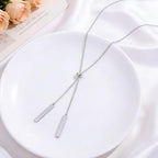 Long Necklace Sterling Silver Larait Bar Y Lariat Long Chain Drop Adjustable Necklace Gift for Her, 30" - style: Long Bar Necklace
