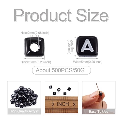 FASHEWELRY 500Pcs Cube Acrylic Letter Beads 5x5x5mm Black Square Letter A Alphabet Beads for DIY Bracelet Necklace Jewelry Making - color: Letter A