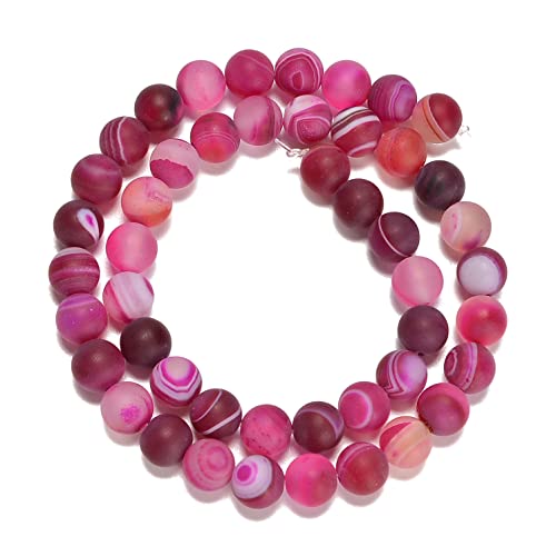8mm Fushia Stripe Agate Matte Round Natural Gematone Loose Beads for Jewelry Making DIY 1 Strand 15" - color: Matte Fushia Stripe Agate, size: 8mm