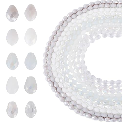 Beadthoven 650pcs 8mm Clear Teardrop Crystal Glass Beads Strands Vertical Hole Bicone Beads for Bracelets Faceted Briolette Gemstone Drop Loose Spacers for Jewelry Making DIY Necklace Earrings - color: Drop Cryatal Clear, size: 8mm