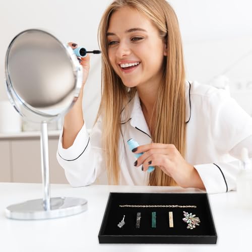 Velvet Jewelry Trays 4 Pcs Black Stackable Jewelry Organizer Trays for Earring Necklace Bracelet Ring Jewelries Storage Display Case - color: Black-4pcs