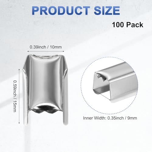 M METERXITY 100-Pack Fold Over Crimp End Caps, 0.6 x 0.4in/ 15 x 10mm Crimp Fasteners Ribbon Ends with Clamps for Jewelry Making/Leather Decor/DIY/Bracelets, Belt Buckle End Tip [Silver] - size: 0.6 x 0.4in/15 x 10mm