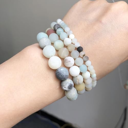 48pcs Natural Matte Amazonite Gemstone Beads，8mm Frosted Round Loose Stone Beads for Jewelry Making Earring Bracelet Necklace DIY Crafts - color: Amazonite, size: 8mm