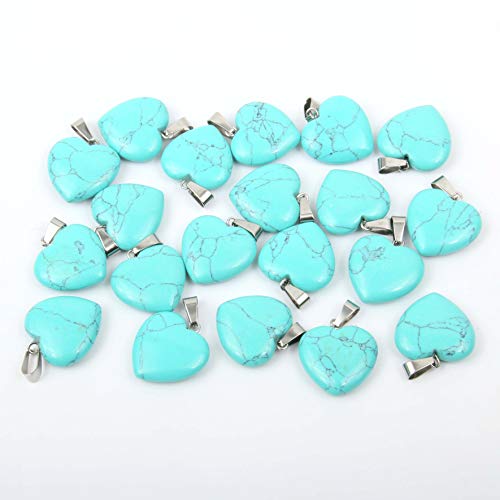 LE SKY 20 Pcs natural stone pendants heart shape healing stone charms for jewelry making - color: blue turquoise