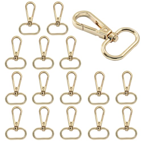 16 Pack Swivel Lobster Clasps, 1 Inch Gold Lobster Claw Clasps for Keychains, Oval Ring Swivel Snap Hooks Metal Lobster Clips for Purse, Snap Tabs, Craft Making - color: Gold