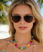 BOMAIL 2PCS Chunky Acrylic Beaded Choker Necklaces for Women Boho Colorful Resin Bead Choker Necklaces Set Big Bead Necklace Fashion Trendy Summer Necklaces Jewelry - color: B:Gold Bead