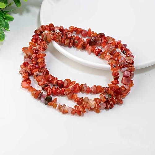 200pcs Natural Chip Stone Beads Gemstone Healing Crystal Loose Rocks Bead Irregular Glass Seed Charm Beads Drilled DIY for Jewelry Bracelet Necklace Earrings Making Crafting Supplies (Red, 5-8mm) - color: red