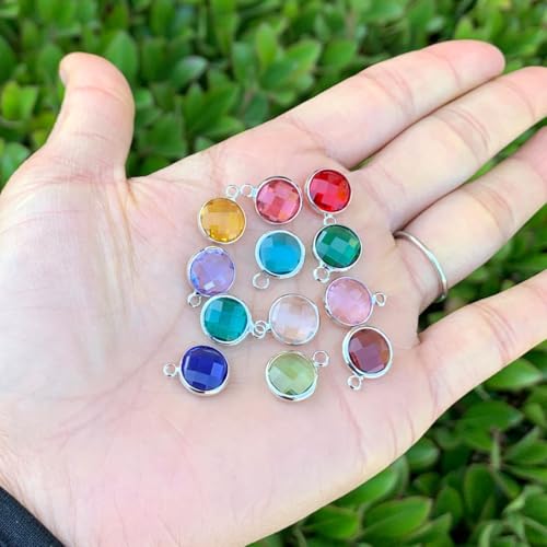 Adabele 2 sets Grade A Mixed Birthstone Charm 10mm Crystal Pendant Drop Bead Sterling Silver Plated (24pcs) For DIY Craft Jewelry Making CCP22 - color: Silver, size: 10mm (39") - 24pcs