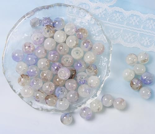 100Pcs 10mm Crackle Glass Beads for Jewelry Making - Round Spacer Crystal Beads Bulk, DIY Craft Supplies for Necklace Bracelet Earrings (Brown White Blue) - color: Brown White Blue