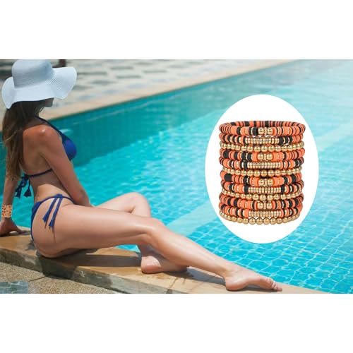 12pcs Friendship Bracelets Beaded Bracelets Heishi Bracelet Cute Bracelets Stack Vinyl Clay Disc Bead Surfer Stretch Summer Beach Bracelets For Women Preppy Bracelets - color: B-color 10A