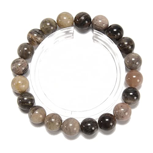 JM Design Natural Black Moonstone Smooth Round Bracelet Size 10mm 7.5'' Length for Jewelry Making