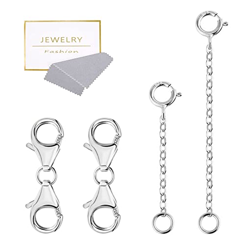 925 Sterling Silver Double Lobster Clasp and Necklace Extender White Gold Plated Double Lobster Clasps Connector Bracelet Necklace Extension Clasp for Jewelry Making（4pcs） - color: A-Silver Lobster Clasp and Necklace Extender