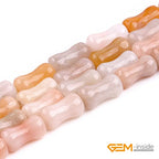 GEM-Inside 30Pcs 6x12mm Natural Pink Agate Jasper Stone Plant Bamboo Knot Bone Charms Beads for Jewelry Making Power Energy Chakra Stone Beads - color: Pink Agate