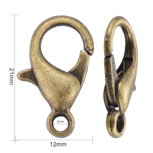 HDSupplies 50 Pieces - Lobster Clasps - Antique Bronze - 21x12mm w/ 2mm Hole - color: Antique Bronze, size: 21x12mm