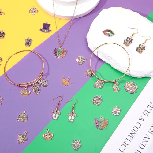 MARFOREVER 40 Pcs/20 Pairs Mardi Gras Charms for Jewelry Making, Glitter Mardi Gras Charm Carnival Mask Jester Fleur-de-lis Charms Pendants for Bracelets Necklace Earrings DIY Crafts Accessories Gifts - style: Mardi Gras