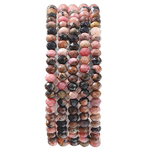 BEADIA Natural Rhodochrosite Beads 4x2mm 120pcs Faceted Rondelle Loose Semi Gemstone Beads for Jewelry Making Design - color: Rhodochrosite