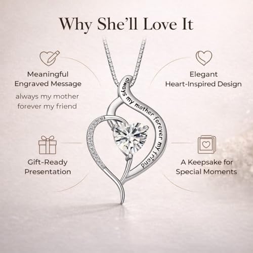 Forever Connected Mother & Son Necklace – Heart Pendant Gift for Mom, Sterling Silver Jewelry for Mother's Day or Birthday - style: Mom A