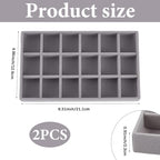 2Pcs 5 x 8.3 Inch 18 Grid Jewelry Tray Drawer Insert Velvet Earring Organizer Display Case Storage with Removable Divider Container Box for Rings Watch Necklace Trinket Holder Showcase Gray - style: Gray 18 Grids
