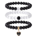 Vinswet Healing Crystal Beaded Bracelets for Women,Natural Amethyst Gemstones Bracelet,Anxiety Stress Relief Heart Charm Bracelet Handmade purple Jewelry Gifts for Women - color: Black agate&Moonstone