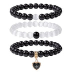 Vinswet Healing Crystal Beaded Bracelets for Women,Natural Amethyst Gemstones Bracelet,Anxiety Stress Relief Heart Charm Bracelet Handmade purple Jewelry Gifts for Women - color: Black agate&Moonstone