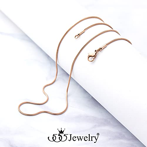 555Jewelry 1.2mm Stainless Steel Snake Chain Necklace for Men & Women, 16-28 Inch - color: Rose Gold