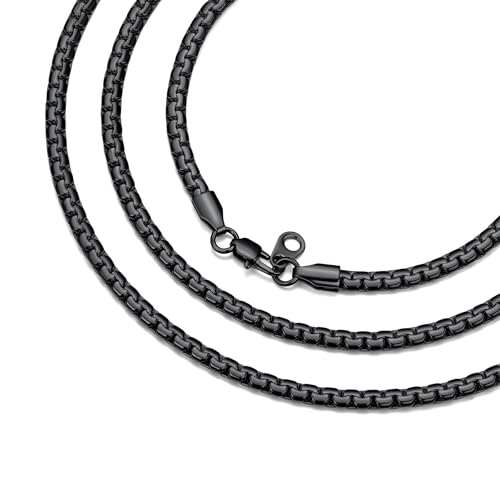 Bestyle 18K Gold Plated/Silver/Black Chain for Men, Hypoallergenic 2/4/6/8mm Stainless Steel Flat Link Chain Necklace for Men & Women Hip Hop Jewelry, 14-30" - color: 4mm-Black, size: 18 Inch