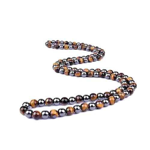 Natural Stone Beaded Necklace 8mm Tiger Eye Black Obsidian and Hematite Buddha bead lucky necklace 26 Inches, Black and Brown Men and women necklaces fift - color: Tiger eye stone with hematite