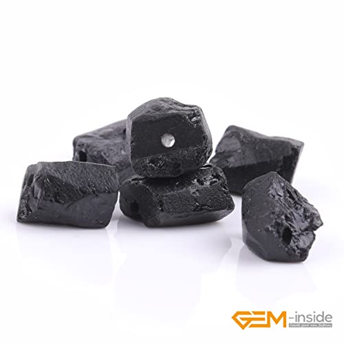GEM-Inside 8x12mm Natural Black Tourmaline Quartz Gemstone Faceted Freeform Tube Column Chakra Beads for Jewelry Making Full 15" Strand Power Energy Healing - color: Black Tourmaline