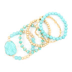 RIAH FASHION Bohemian Acrylic Druzy Multi-Layer Bead Statement Bracelet - Versatile Faux Stone Pendant Stretch Strand Stackable Cuff Bangle Set Sparkly Crystal - color: Acrylic Druzy & Natural Stone Bead Turquoise